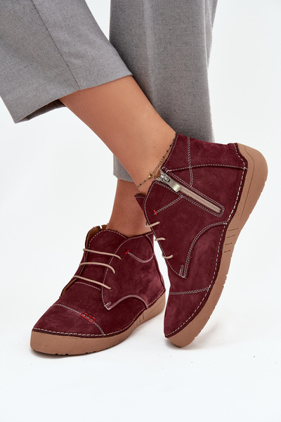 Leather Women's Loafers with Stitching and Zipper Artiker 57C2116 Burgundy