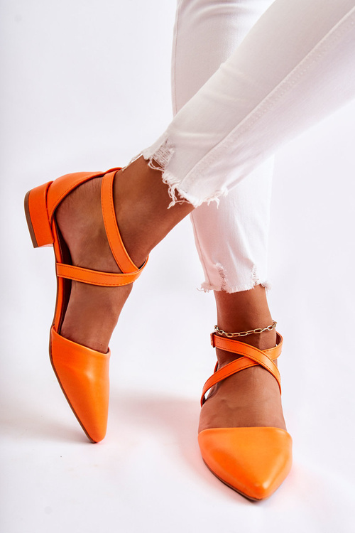 Leather Stiletto low-heeled pumps Orange Giovanna