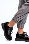 Buty Sportowe Lakierowane Damskie Skóra Czarne M01/2 Zazoo