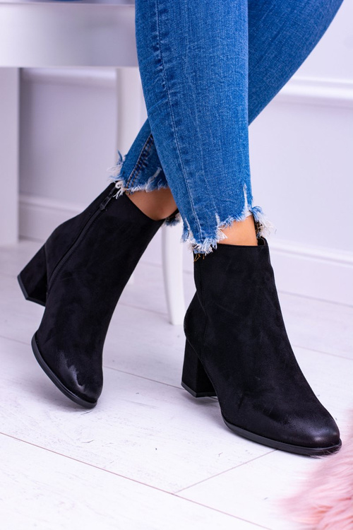 Damskie Czarne Botki Na Słupku Zamsz Ferimate