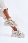 White-Gold Chunky Platform Sneakers Zazoo 2F-7033
