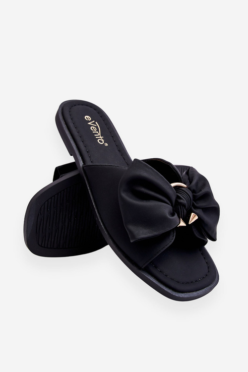 Women's Leather Slippers With Bow Black Becky