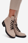Leather Women's Ankle Boots Low Heel Vinceza 66818 Beige