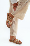 Comfortable Women's Flip-Flops With Flower Buckle Inblu GS000051 Brown