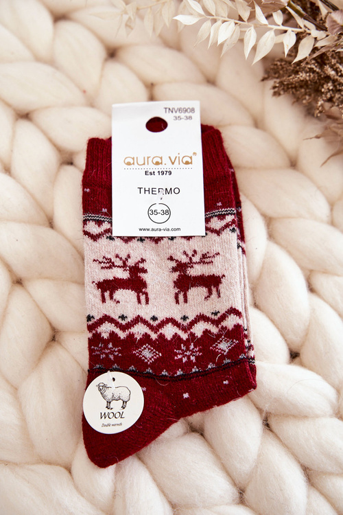 Women's Christmas Woolen Socks Reindeer Pattern Red
