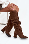 Wrinkled Boots Made From Genuine Suede On Heel Heated Zazoo 4228 Brown
