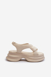 Women's Leather Sandals on Chunky Sole Light Beige GOE NN2N4105