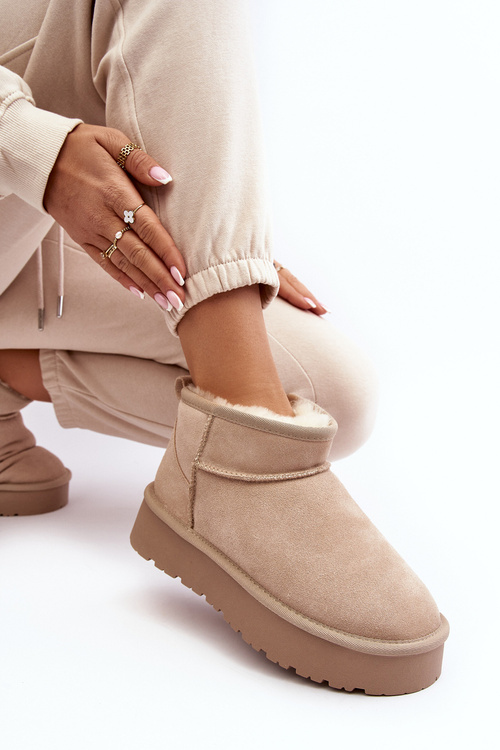 Stylish Low Suede Snow Boots Light Beige Nucca