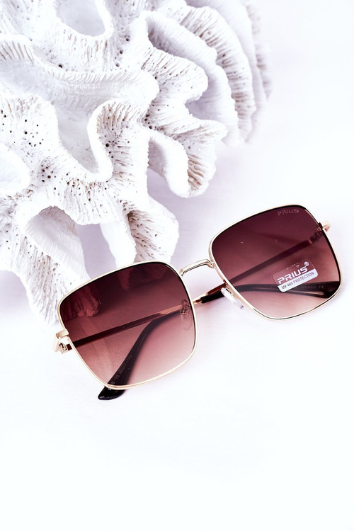 Gold Square Sunglasses With Brown Ombre Lenses