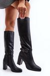 Women's Knee-high Boots with Buckle and Faux Fur Black Sendilia