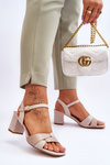 Leather Low Heel Sandals Sergio Leone SK898 Beige
