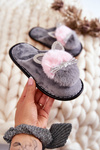 Children's slippers with a kitten and rhinestones gray Carliss