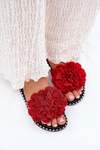 Women'S Slippers With Fabric Flowers Red Elachase
