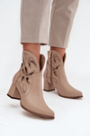 Leather Openwork Women's Ankle Boots On Heel Zazoo 3647 Light Beige