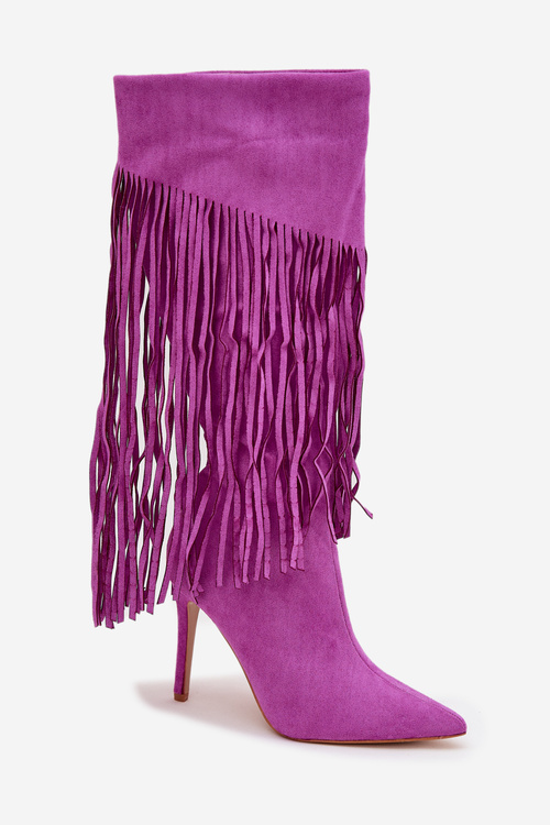 Women's High Heel Boots with Fringes Purple Isalune