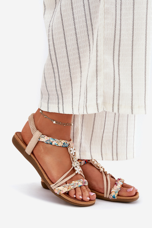 Womens Sandals With Clips And Braided Straps Beige Nusoreth