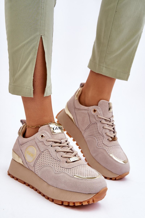 Women's Suede Platform Sports Shoes GOE LL2N4001 Beige