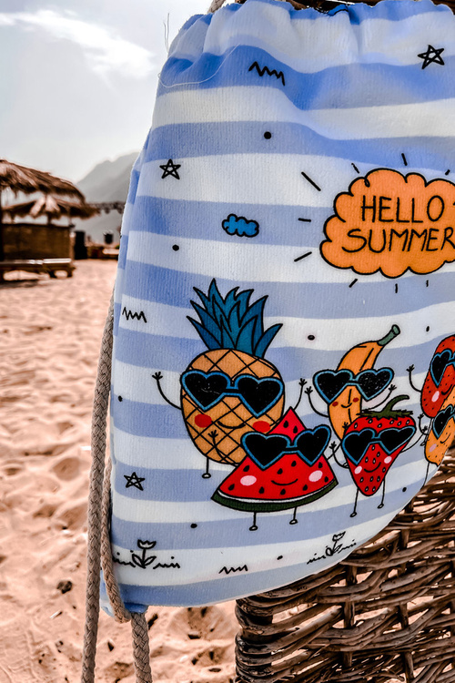 Backpack Bag Towel 3in1 Stripes White and Blue