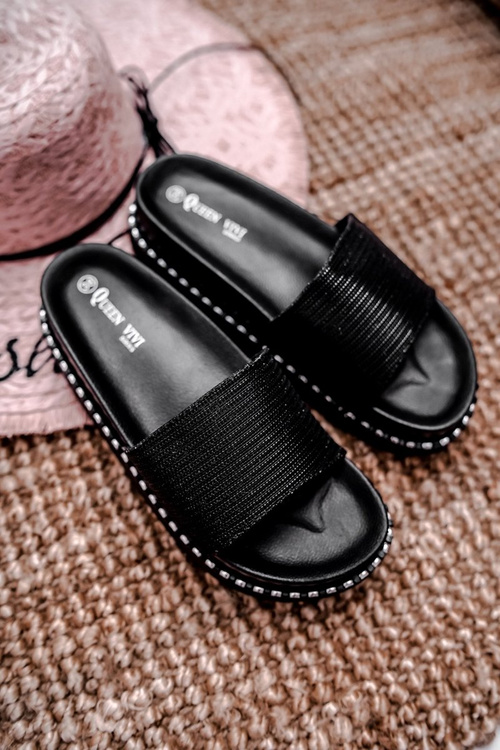 Women's Platform Flip Flops Black Silver Venima