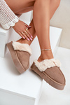 Women's Snow Slippers On Thick Sole With Fur Dark Beige Doriola