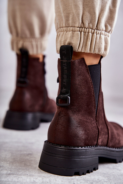 Suede Warm Boots On A Flat Heel Brown Salome