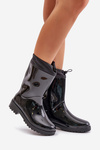 Women's Rain Boots With Drawstring Black Ellatiel