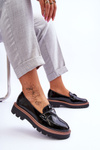 Lacquered Women's Loafers On The Platform With Decoration Black Jonett