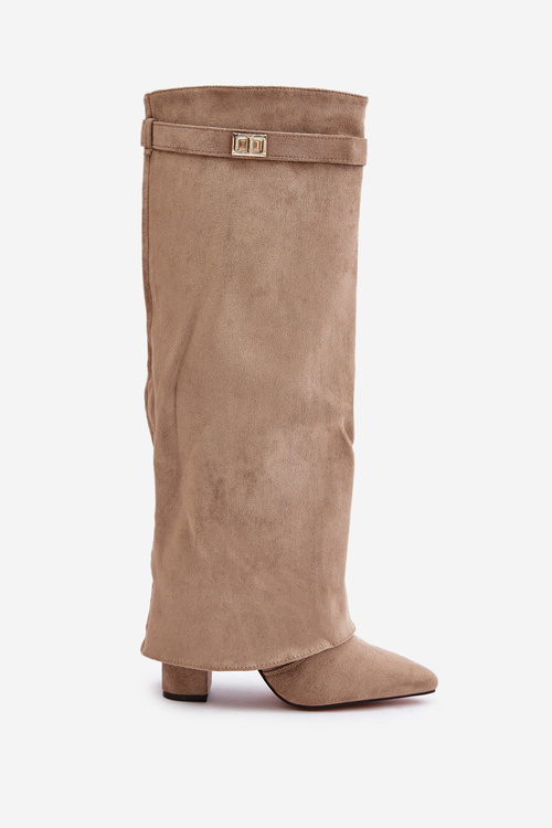 Heeled Boots With Turned Shaft Beige Evyra