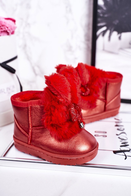 Children's Snow Boots Insulated With Fur With Ears Red Bunny