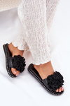 Women's Slippers With Fabric Flowers Black Elachase