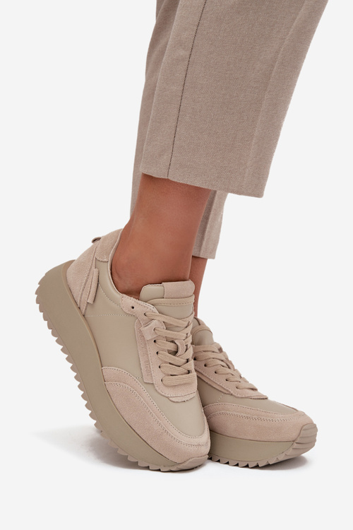 Damskie Skóezane Sneakersy Platforma Beżowe Artiker 55C0021