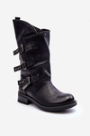 Women's Leather Ankle Boots On Flat Heel Black Nyreo