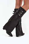 Women's Ankle Boots On Heels Turned Shaft Straps With Buckles Black Nirisa