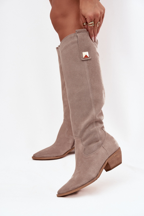 Leather Suede Cowboy Boots Insulated Zazoo 4224 Cappuccino