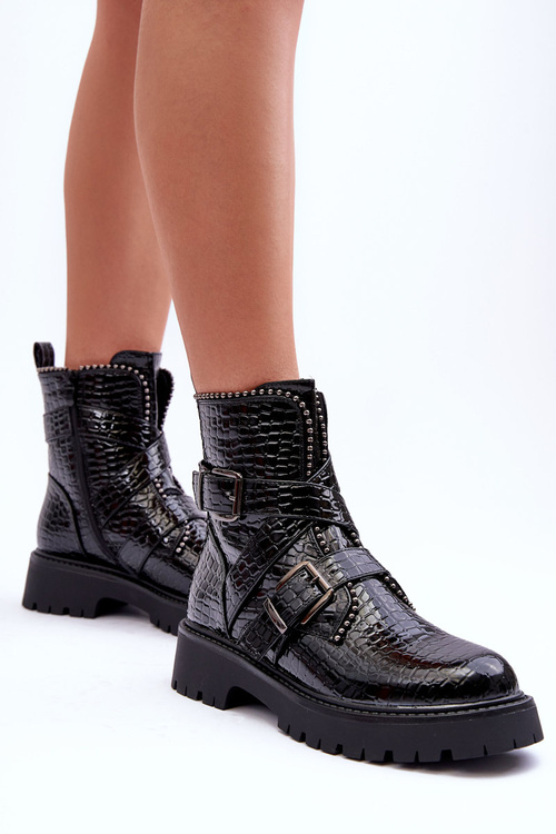 Women's Snake Boots with Straps Black Leora