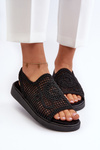 Women's Flat Sandals Adorned with Black Flowers Abidina
