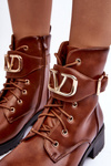 Women's Padded Boots Workery Gold Buckle Brown Vera