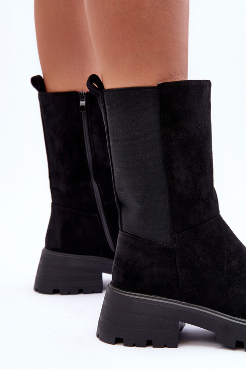 Women's Suede Boots Flat Heel Black Altandros