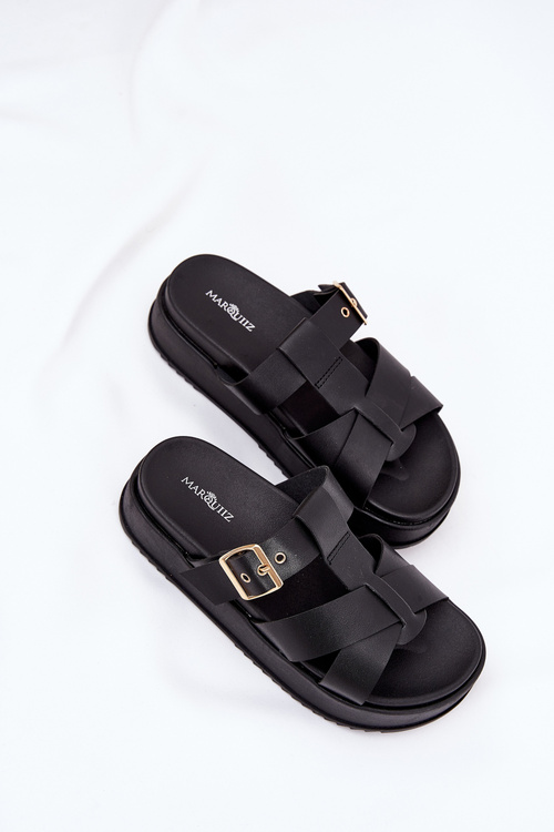 Women's Platform Sandals With Straps And Buckle Black Elimessa