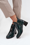 Leather Patent Ankle Boots with Decorative Detail Insulated Zazoo 60560 Dark Green