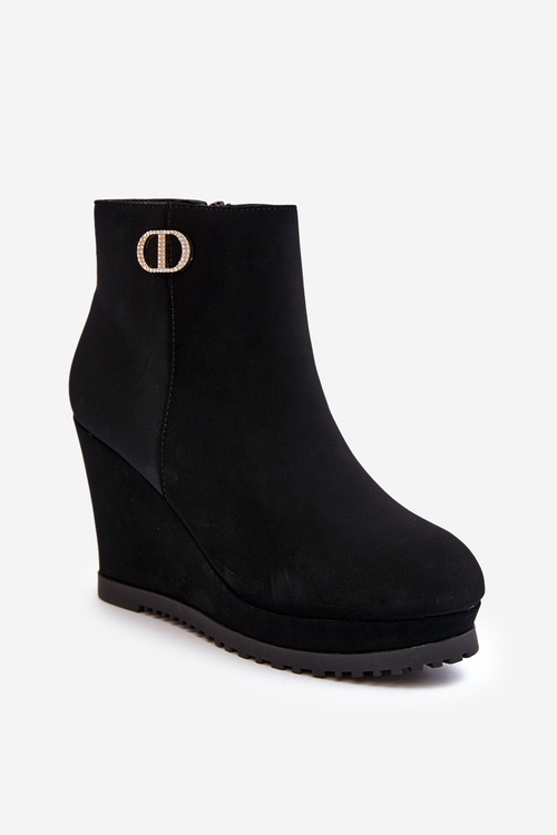 Women's Wedge Boots With Small Decoration Black Bertolina