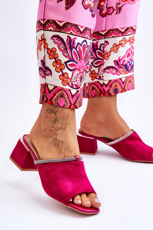 Suede High Heel Slippers S.Barski KV-612-2 Fuchsia