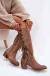 Women's cowboy boots with heels with fringes lined khaki Firlina