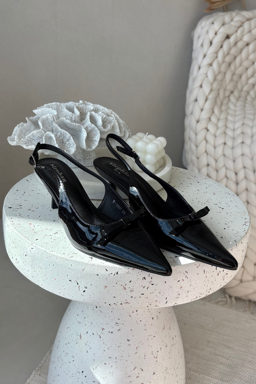 Patent Leather Heeled Pumps With Bow Black Olvena