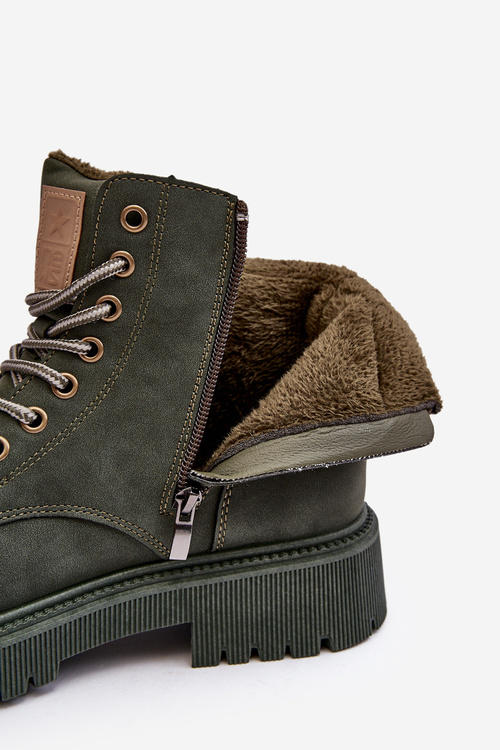 Leather Lined Fur-Trimmed Boots Dark Green Felizia
