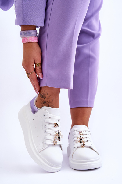 Buty Sportowe Damskie Masywna Platforma Biało-Fioletowe Chante