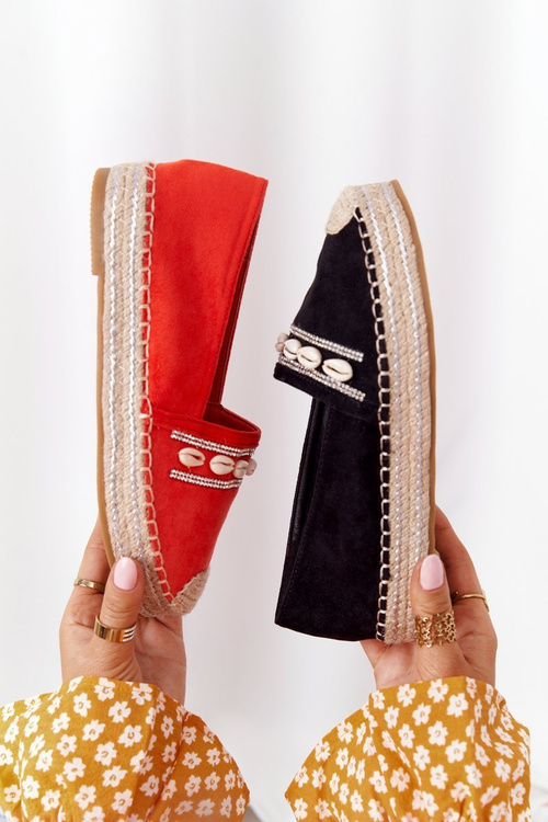 Espadrilles On A Platform With Shells Black Seashell