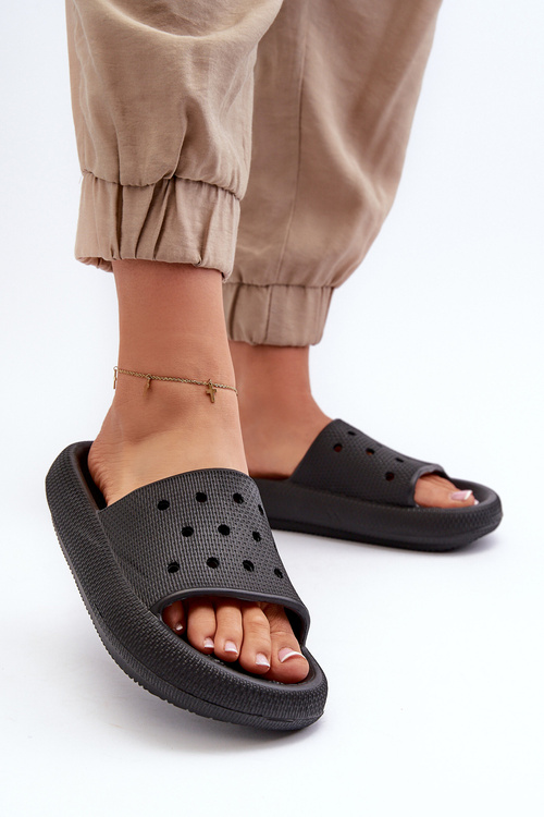 Piankowe Klapki Na Grubej Podeszwie Damskie Czarne Beula