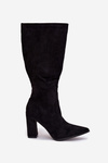 Women's Heeled Boots Made of Eco Suede Lined Black Narille
