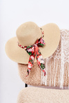 Women's Hat With A Red Strip Beige Marsela